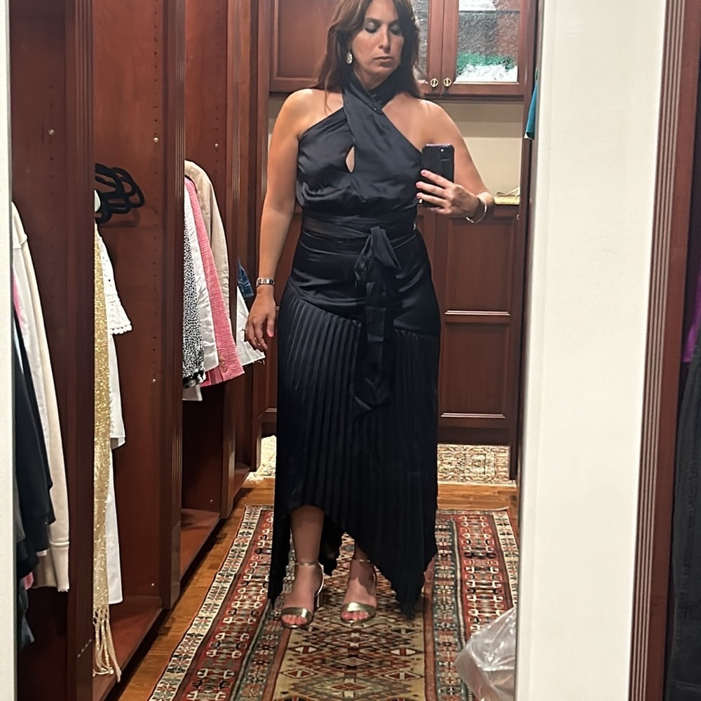 AMUR Black Halter Wrap Midi Dress